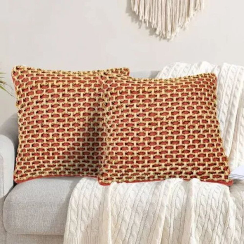 Boho Living Jute Geometric Design Pillow Covers Set of 2
